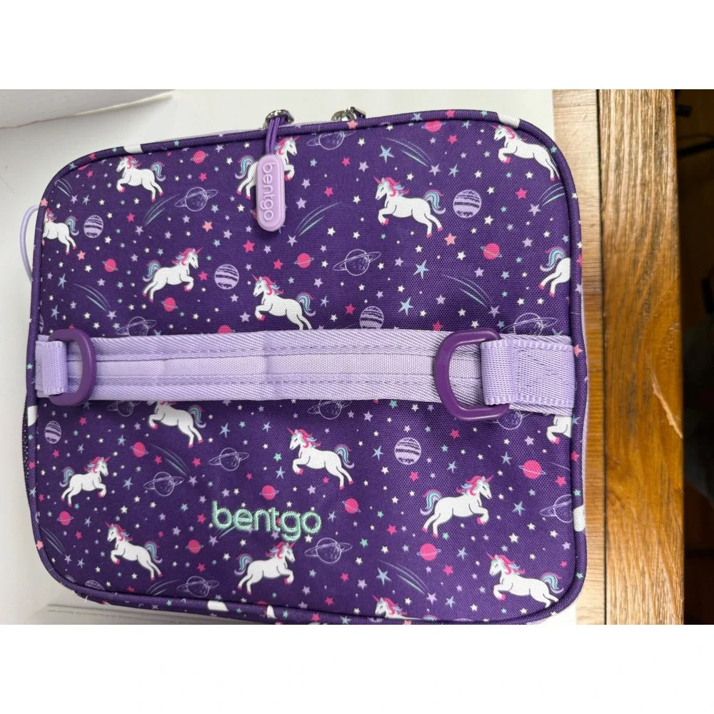 Bentgo Kids Lunch box Set Kids Purple New Unicorn Galaxy Snap & Go 2-Piece Set